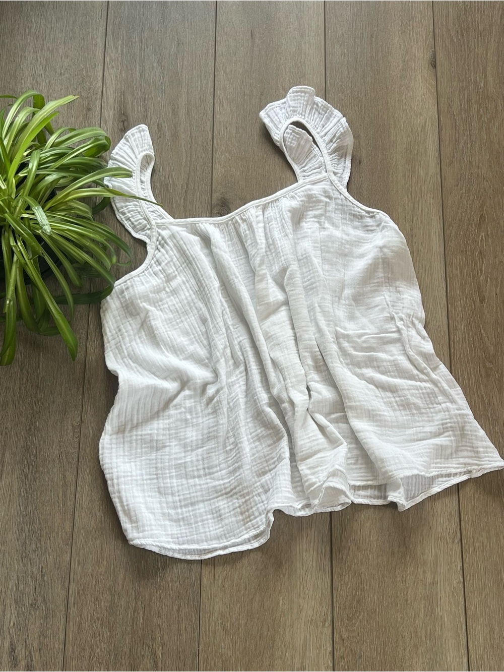 Terra & Sky White Gauze Ruffle Strap Tank